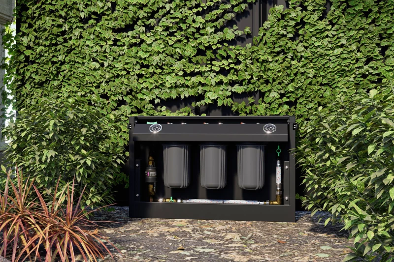 whole house water filter system in Perth backyard